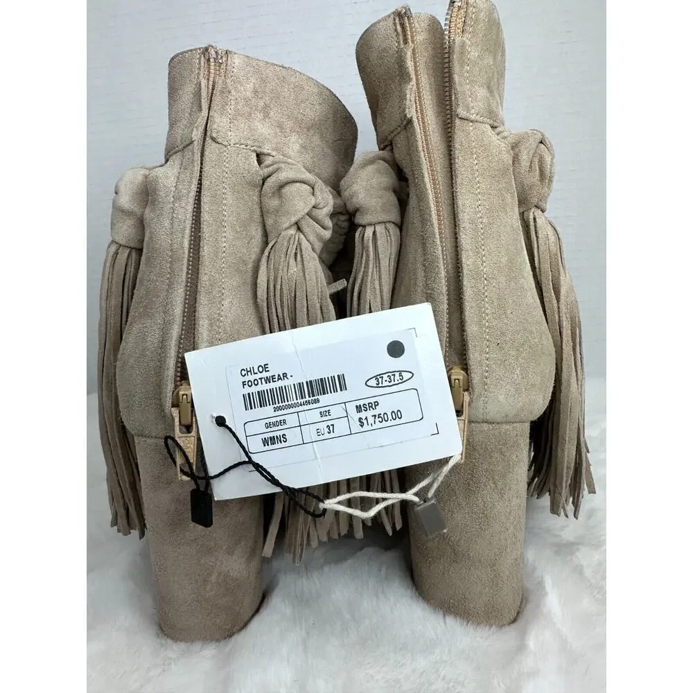 Chloe Fringed Tasseled Suede Ankle Open Toes boots Size UE 37